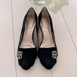 Bandolino Black Suede Shoes with Patent Block Heel, 6.5